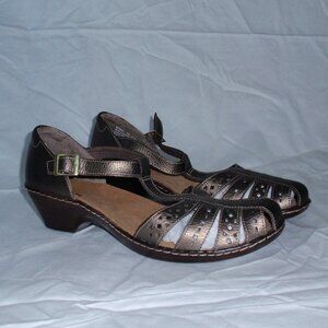 Clarks Wendy Valley Bronze Fisherman Strappy Wedge Sandal Sz 9 M Leather